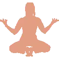 figure sitting in butterfly yoga pose with elevated arms